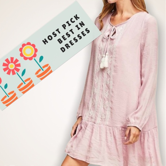 Entro Rose Pink Shift Dress Drop Waist Tassel Tie - Picture 1 of 8